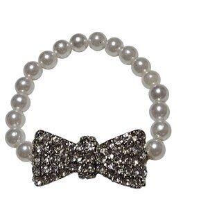 Elegant Faux Pearl Rhinestone Bow Bracelet Holiday Party Fashion Jewelry Women